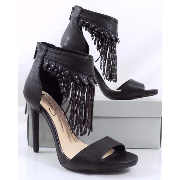 Jessica Simpson Reiko Studded Fringe Platform Heels Sandal Leather Black Size 11 - Picture 6 of 7